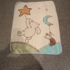 Vintage Disney Classic Winnie The Pooh & Piglet Plush Velour Fleece Baby Blanket